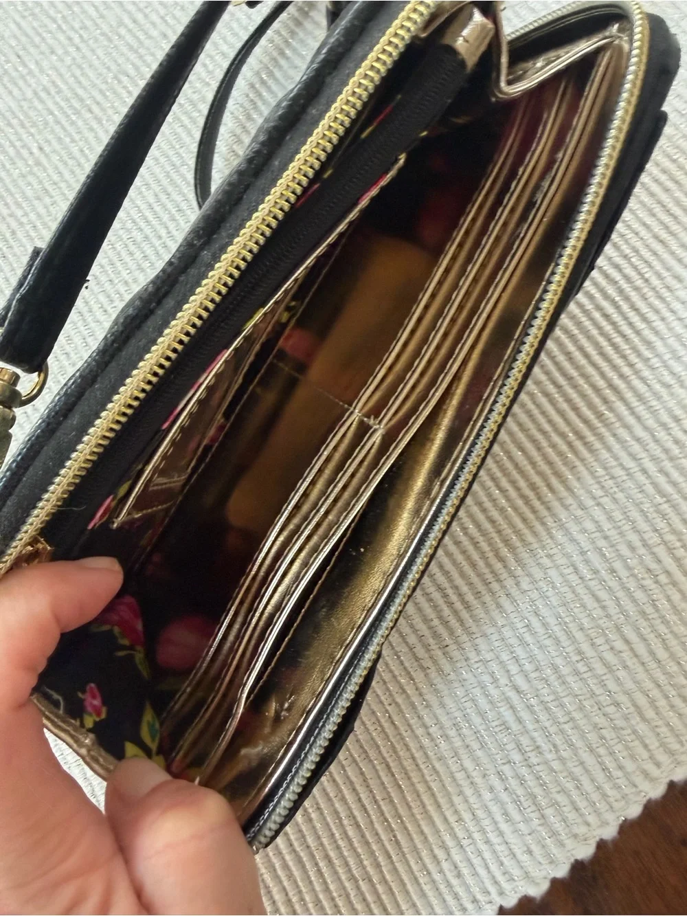 Betsey Johnson Black Sequin Bow Crossbody Wallet
